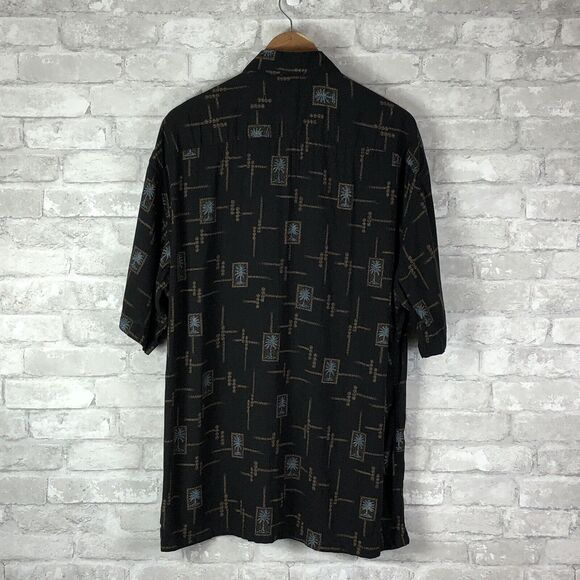 Campia Moda Black Hawaiian Silk Short Sleeved Button Down Casual Shirt Size XL - Picture 2 of 9